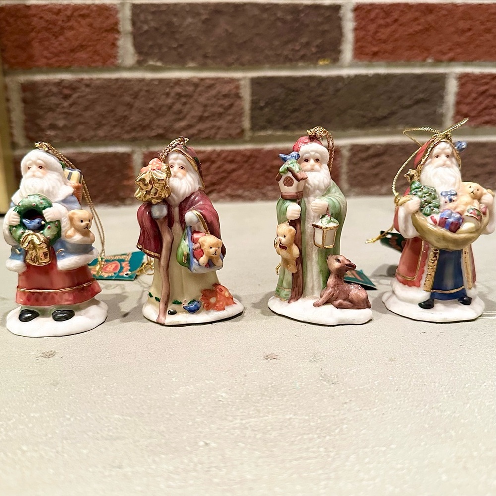 New SET 4pc Vintage 1998 Bavarian Heritage Santa Claus Ornament Porcelain Coynes